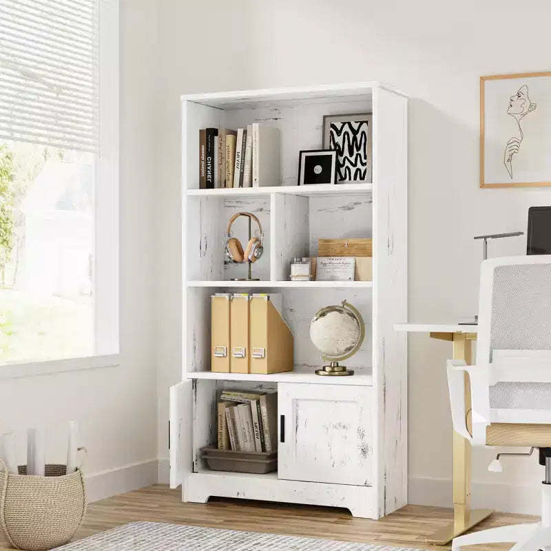 Étagère de rangement moderne en bois, bibliothèque de ferme, bibliothèque blanche avec porte, rangement de chambre, pour chambre, salon, maison, bureau