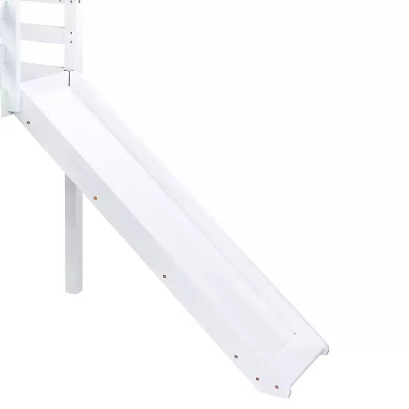 Lit mezzanine double bas avec toboggan, échelle et barrières de sécurité, bois massif, blanc
