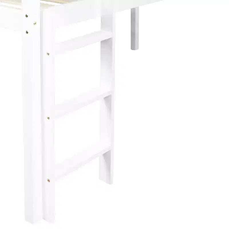 Lit mezzanine double bas avec toboggan, échelle et barrières de sécurité, bois massif, blanc