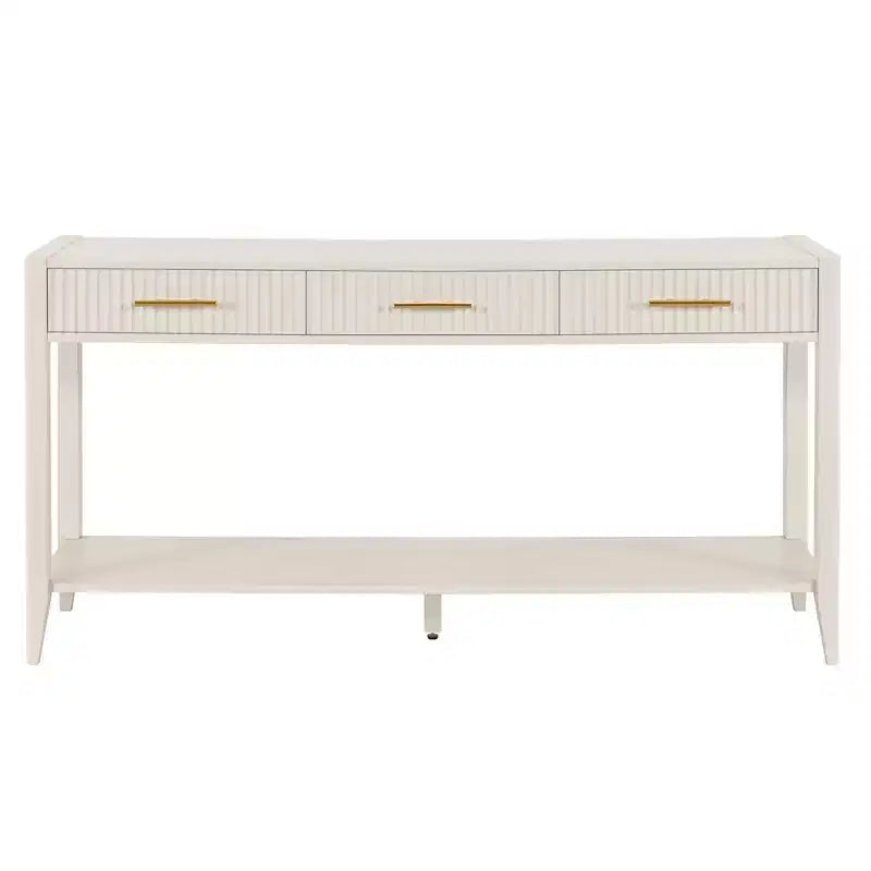 Console de 60 po peinte avec 3 tiroirs Table d'entrée en bois avec étagère de rangement Table de canapé de style rustique pour salon, beige