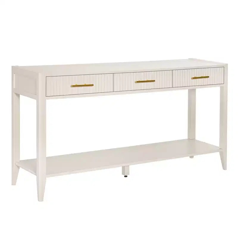 Console de 60 po peinte avec 3 tiroirs Table d'entrée en bois avec étagère de rangement Table de canapé de style rustique pour salon, beige