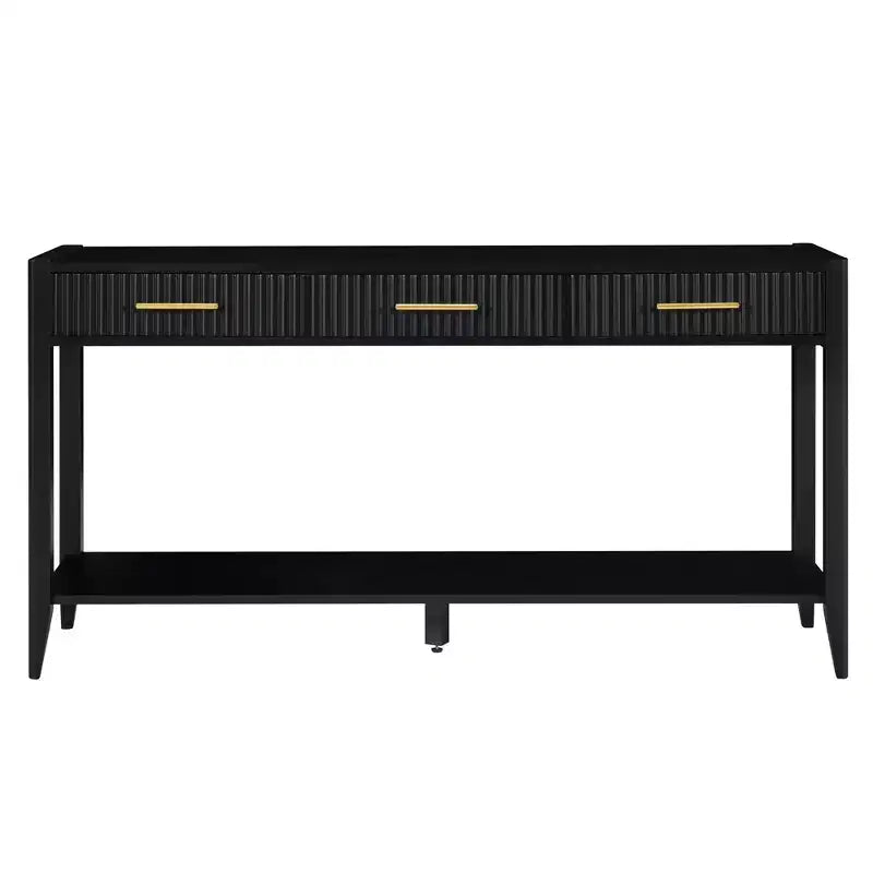 Console de 60 po peinte avec 3 tiroirs Table d'entrée en bois avec étagère de rangement Table de canapé de style rustique pour salon, beige