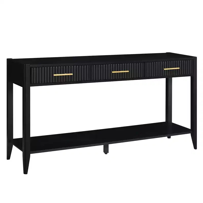 Console de 60 po peinte avec 3 tiroirs Table d'entrée en bois avec étagère de rangement Table de canapé de style rustique pour salon, beige