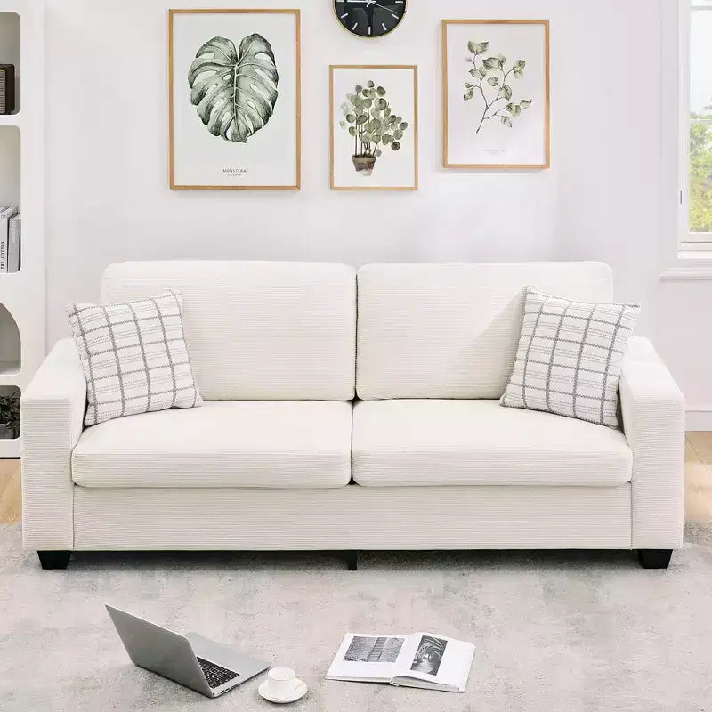 83 Canapés Confortables en Velours Côtelé, Canapé Moderne Rembourré avec Larges Accoudoirs, Canapé Nuage avec Assise Profonde