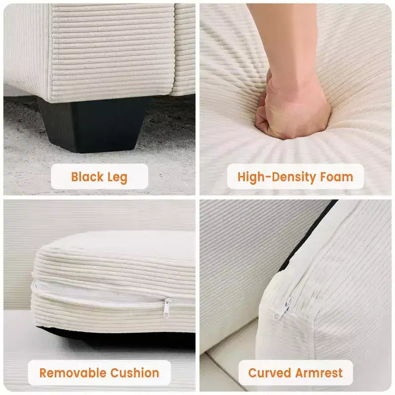 83 Canapés Confortables en Velours Côtelé, Canapé Moderne Rembourré avec Larges Accoudoirs, Canapé Nuage avec Assise Profonde