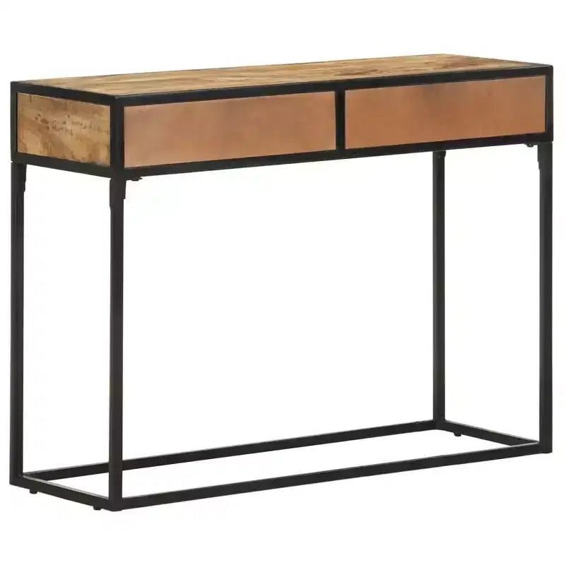 Console en bois de manguier massif avec tiroirs sculptés et cadre en acier, 100 cm