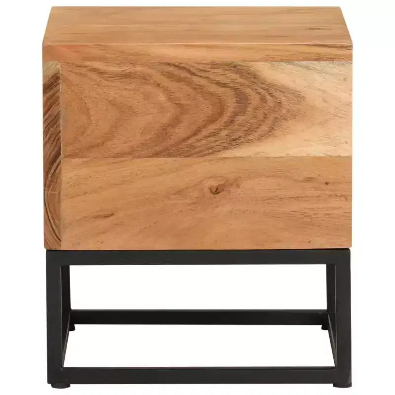 Table d'appoint en bois d'acacia massif avec piètement en fer noir, 30 cm x 33 cm