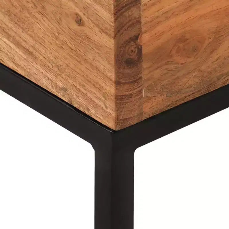 Table d'appoint en bois d'acacia massif avec piètement en fer noir, 30 cm x 33 cm