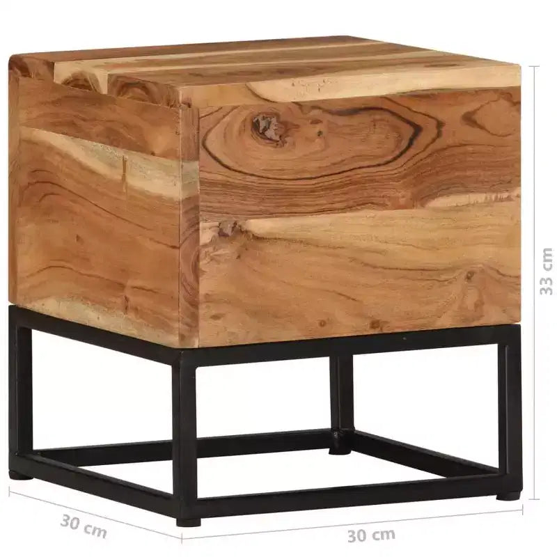 Table d'appoint en bois d'acacia massif avec piètement en fer noir, 30 cm x 33 cm