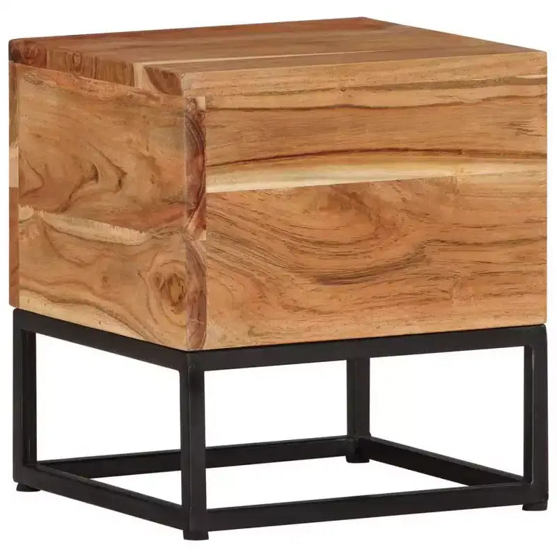 Table d'appoint en bois d'acacia massif avec piètement en fer noir, 30 cm x 33 cm