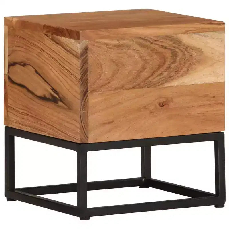 Table d'appoint en bois d'acacia massif avec piètement en fer noir, 30 cm x 33 cm