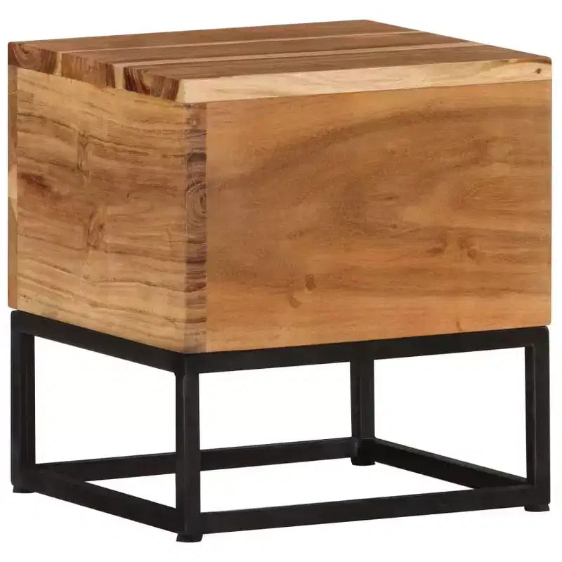 Table d'appoint en bois d'acacia massif avec piètement en fer noir, 30 cm x 33 cm
