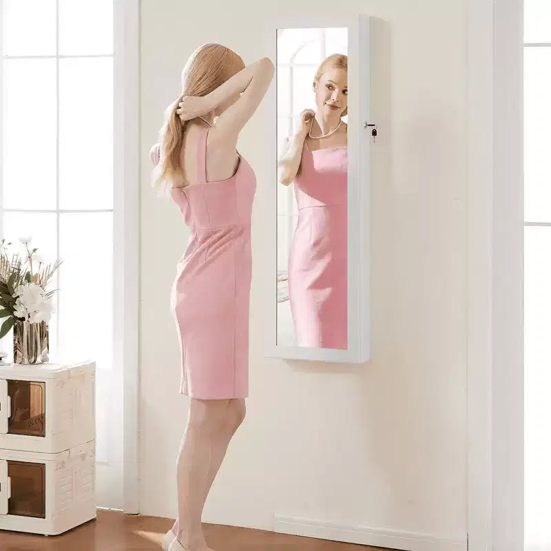 Armoire à bijoux murale avec miroir pleine longueur, 6 lumières LED et serrure, 120 cm
