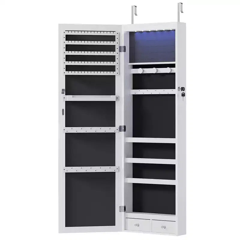 Armoire à bijoux murale avec miroir pleine longueur, 6 lumières LED et serrure, 120 cm
