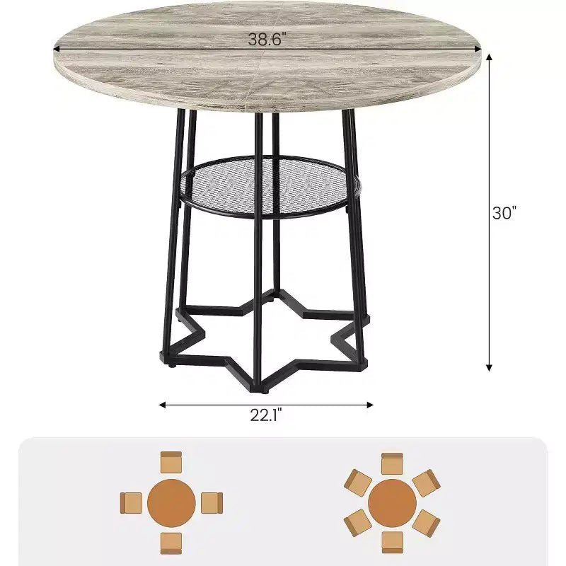 Table de cuisine rustique de 39 pouces avec espace de rangement de 17,7 pouces, base en métal robuste, pour salle à manger de cuisine