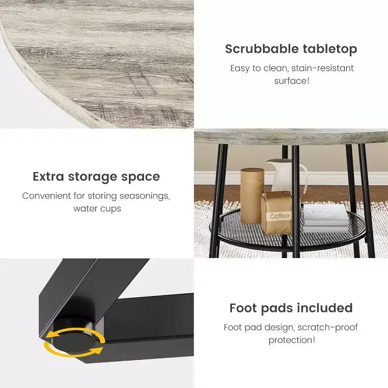 Table de cuisine rustique de 39 pouces avec espace de rangement de 17,7 pouces, base en métal robuste, pour salle à manger de cuisine