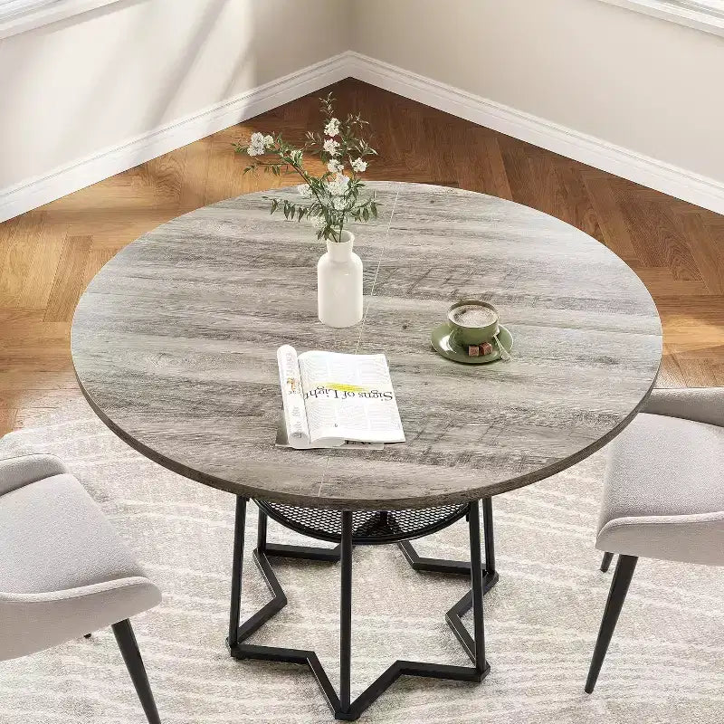 Table de cuisine rustique de 39 pouces avec espace de rangement de 17,7 pouces, base en métal robuste, pour salle à manger de cuisine