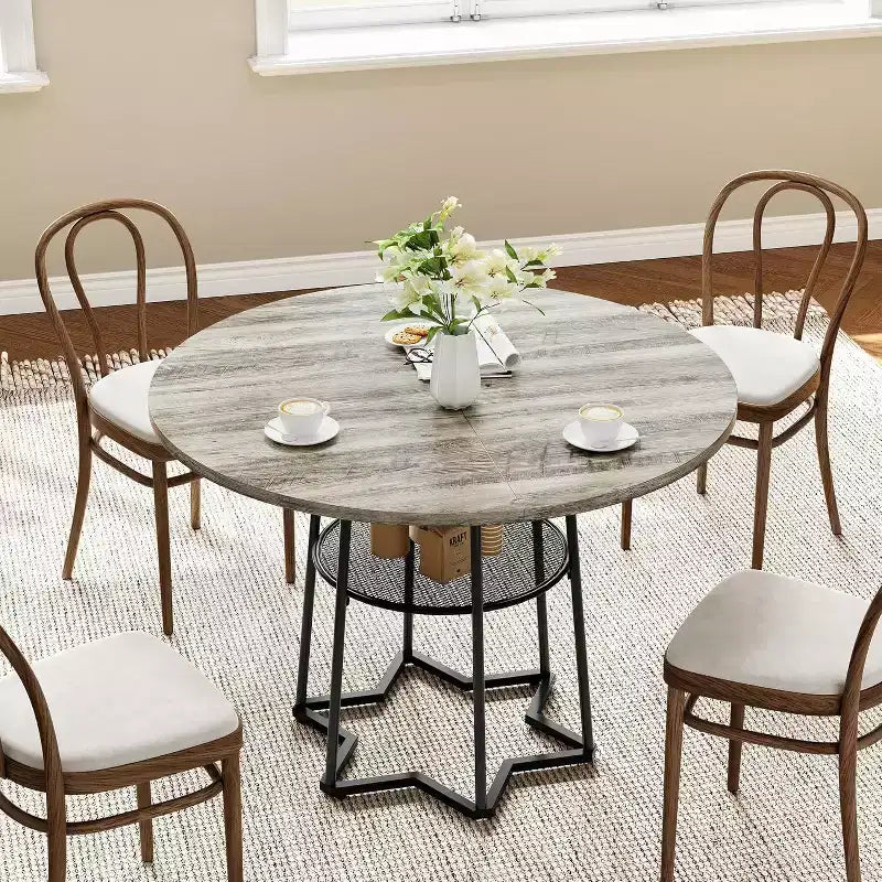 Table de cuisine rustique de 39 pouces avec espace de rangement de 17,7 pouces, base en métal robuste, pour salle à manger de cuisine