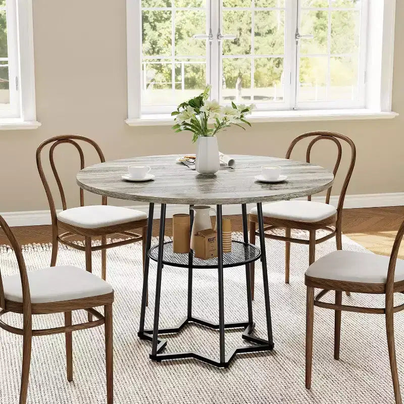 Table de cuisine rustique de 39 pouces avec espace de rangement de 17,7 pouces, base en métal robuste, pour salle à manger de cuisine