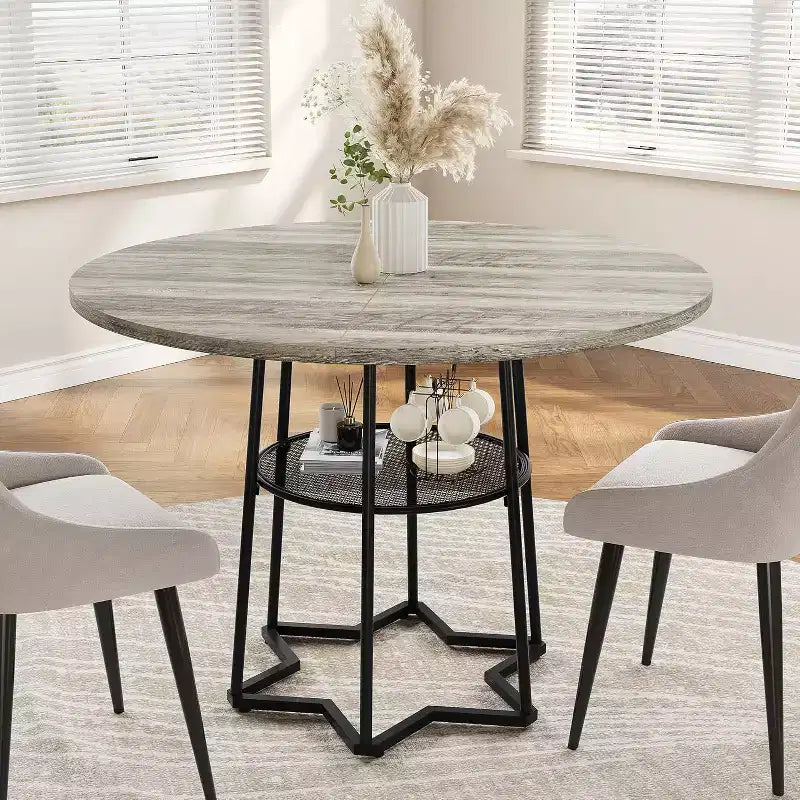 Table de cuisine rustique de 39 pouces avec espace de rangement de 17,7 pouces, base en métal robuste, pour salle à manger de cuisine