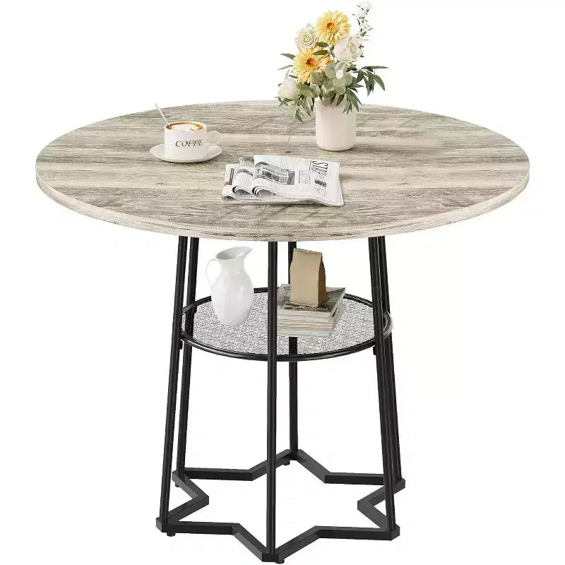 Table de cuisine rustique de 39 pouces avec espace de rangement de 17,7 pouces, base en métal robuste, pour salle à manger de cuisine