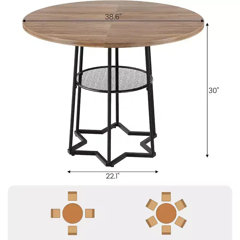 Table de cuisine rustique de 39 pouces avec espace de rangement de 17,7 pouces, base en métal robuste, pour salle à manger de cuisine