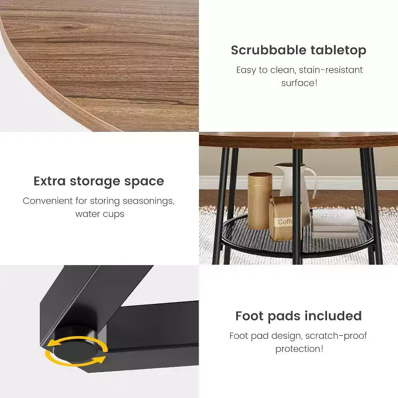 Table de cuisine rustique de 39 pouces avec espace de rangement de 17,7 pouces, base en métal robuste, pour salle à manger de cuisine