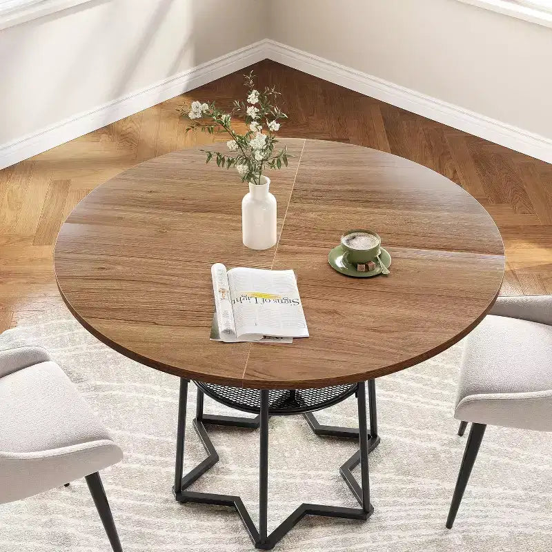 Table de cuisine rustique de 39 pouces avec espace de rangement de 17,7 pouces, base en métal robuste, pour salle à manger de cuisine