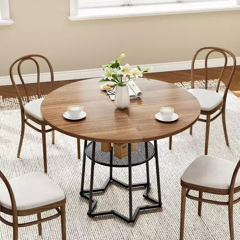 Table de cuisine rustique de 39 pouces avec espace de rangement de 17,7 pouces, base en métal robuste, pour salle à manger de cuisine