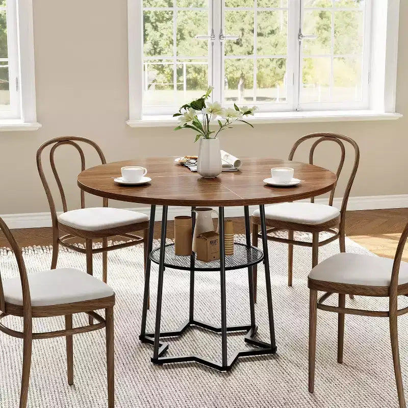 Table de cuisine rustique de 39 pouces avec espace de rangement de 17,7 pouces, base en métal robuste, pour salle à manger de cuisine