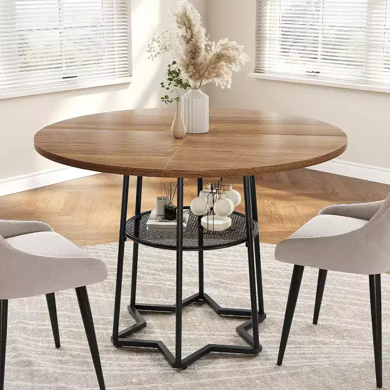 Table de cuisine rustique de 39 pouces avec espace de rangement de 17,7 pouces, base en métal robuste, pour salle à manger de cuisine