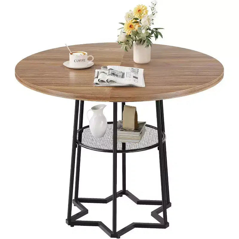 Table de cuisine rustique de 39 pouces avec espace de rangement de 17,7 pouces, base en métal robuste, pour salle à manger de cuisine