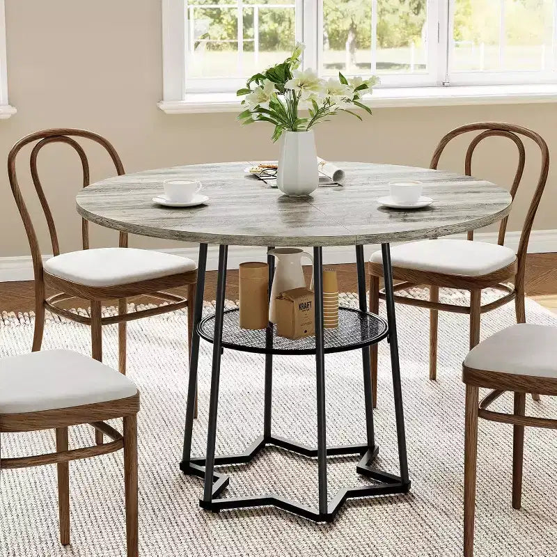 Table de cuisine rustique de 39 pouces avec espace de rangement de 17,7 pouces, base en métal robuste, pour salle à manger de cuisine