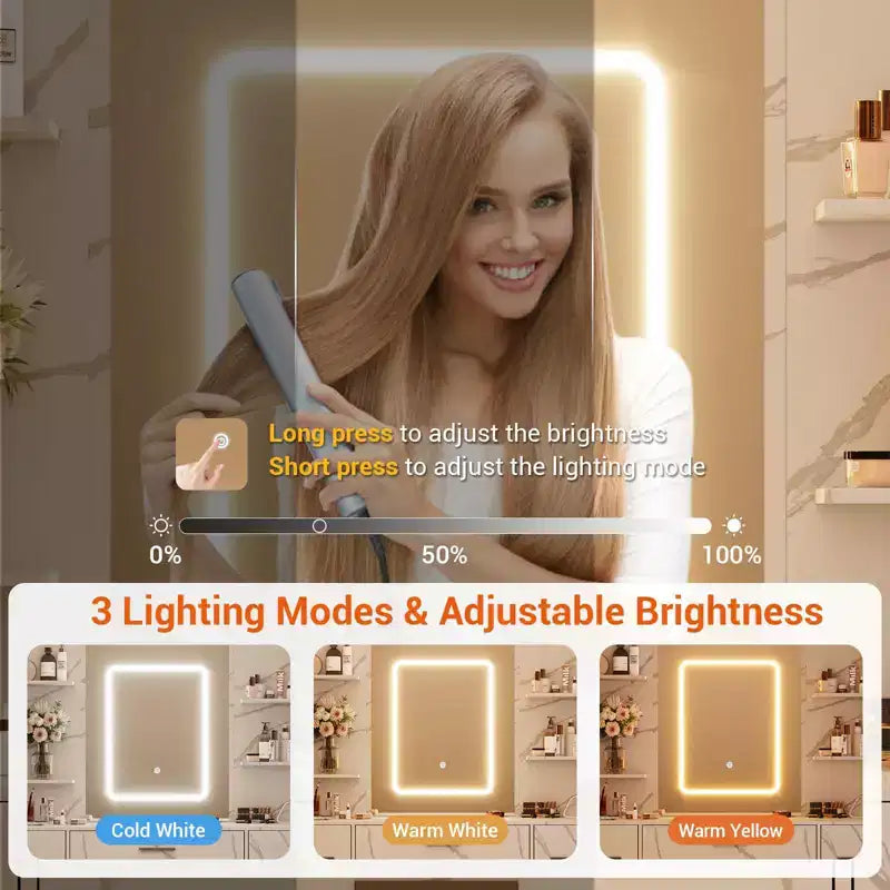 Coiffeuse avec miroir LED, 7 tiroirs, prise de courant et tabouret
