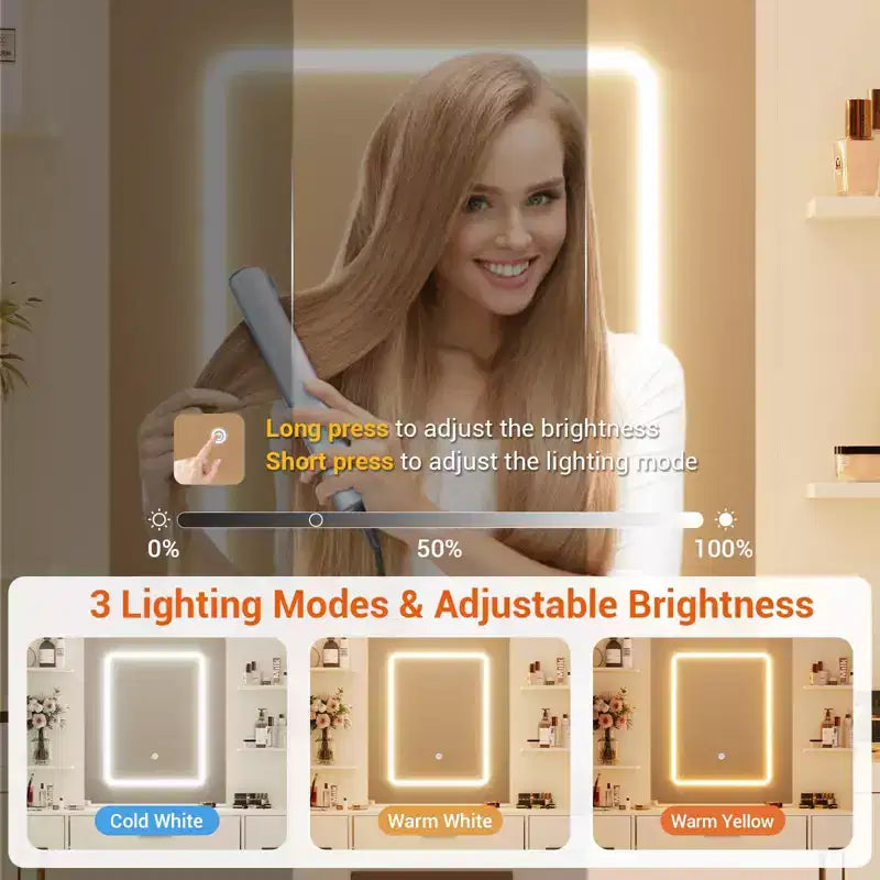 Coiffeuse avec miroir LED, 7 tiroirs, prise de courant et tabouret