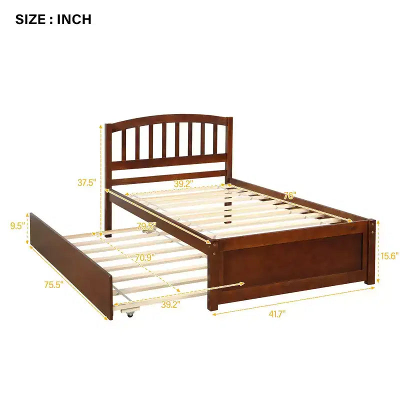 Lit plateforme double en bois avec lit gigogne Espresso