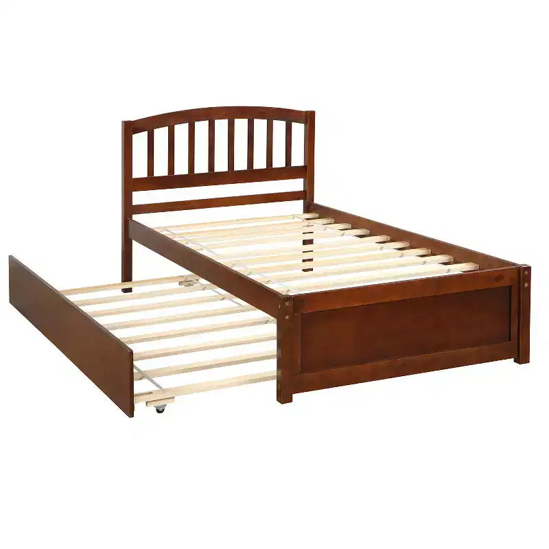 Lit plateforme double en bois avec lit gigogne Espresso