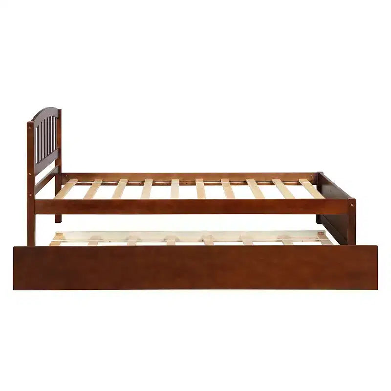 Lit plateforme double en bois avec lit gigogne Espresso