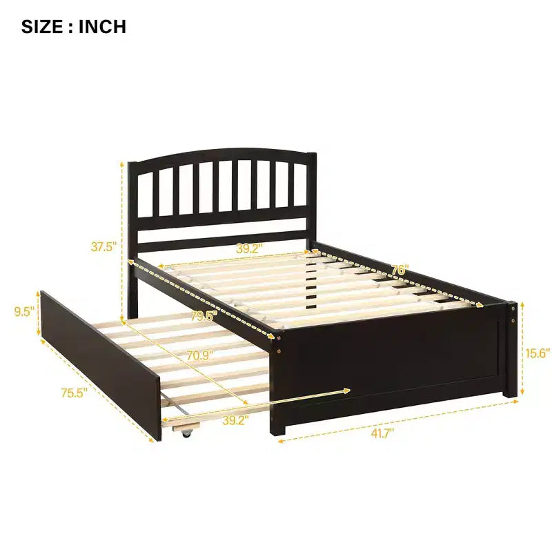 Lit plateforme double en bois avec lit gigogne Espresso