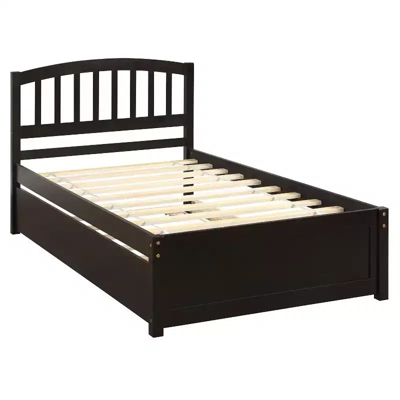Lit plateforme double en bois avec lit gigogne Espresso