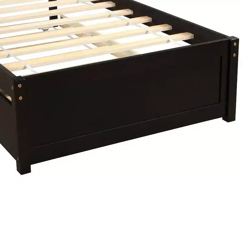 Lit plateforme double en bois avec lit gigogne Espresso