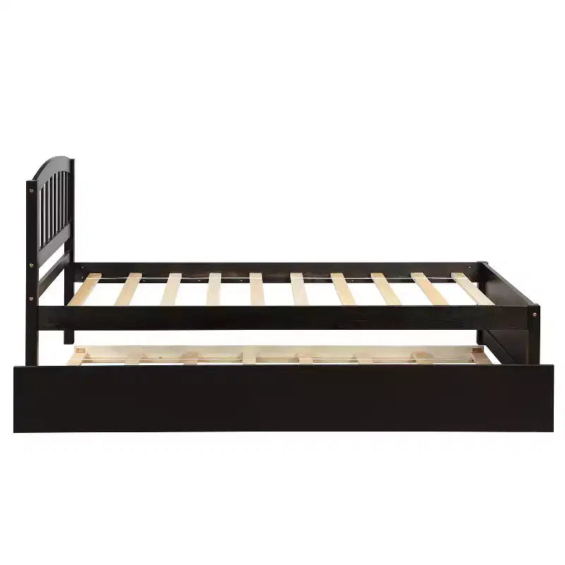 Lit plateforme double en bois avec lit gigogne Espresso