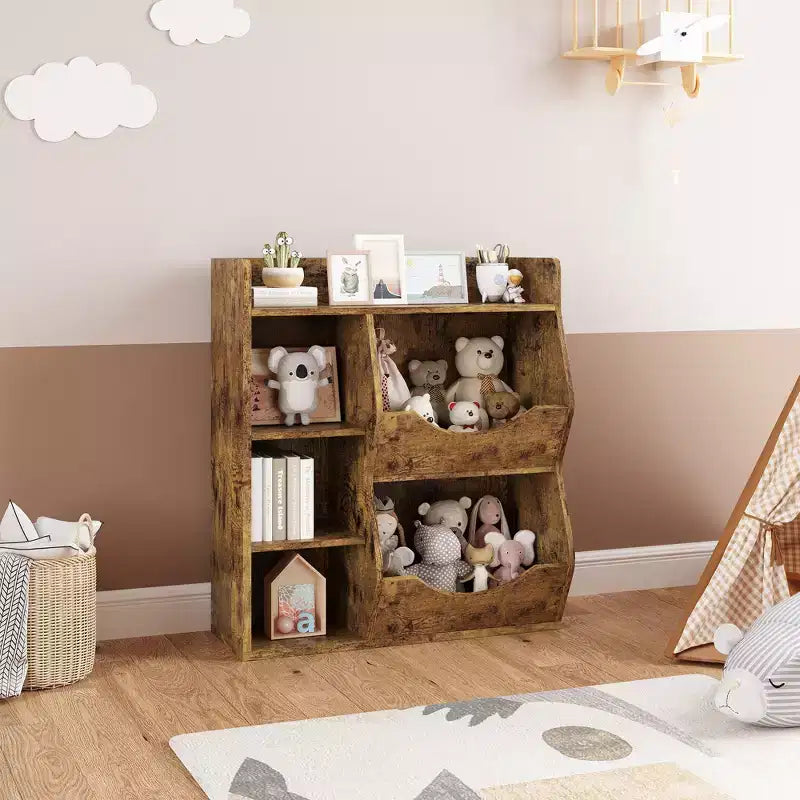 Étagère à Livres et Rangement de Jouets pour Enfants, Organisateur de Rangement de Jouets à 3 Niveaux, Meuble de Rangement à 5 Cubes, Étagère à Livres pour Tout-Petits