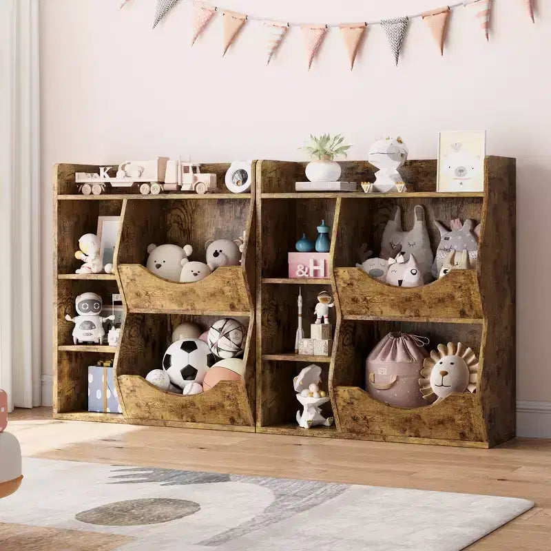 Étagère à Livres et Rangement de Jouets pour Enfants, Organisateur de Rangement de Jouets à 3 Niveaux, Meuble de Rangement à 5 Cubes, Étagère à Livres pour Tout-Petits