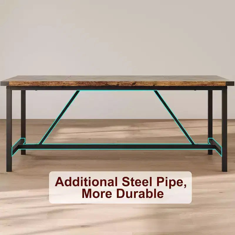 Table à manger rectangulaire de 180 cm pour 8 personnes, grande table de cuisine industrielle en bois avec cadre métallique durable, parfaite pour les grandes familles