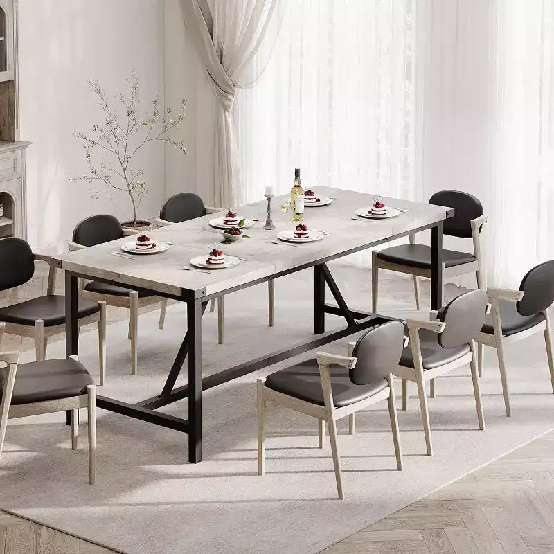 Table à manger rectangulaire de 180 cm pour 8 personnes, grande table de cuisine industrielle en bois avec cadre métallique durable, parfaite pour les grandes familles