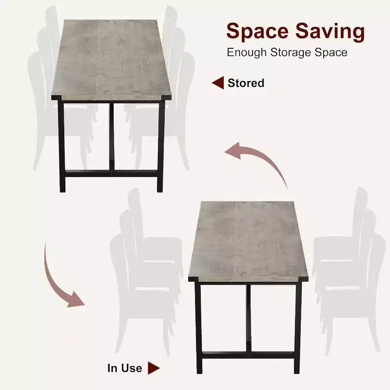 Table à manger rectangulaire de 180 cm pour 8 personnes, grande table de cuisine industrielle en bois avec cadre métallique durable, parfaite pour les grandes familles