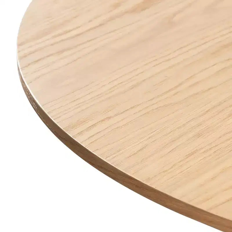 Table à manger ronde de style campagnard de 46 po avec plateau en chêne et pieds tissés en rotin, 4 places