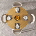 Table à manger ronde de style campagnard de 46 po avec plateau en chêne et pieds tissés en rotin, 4 places