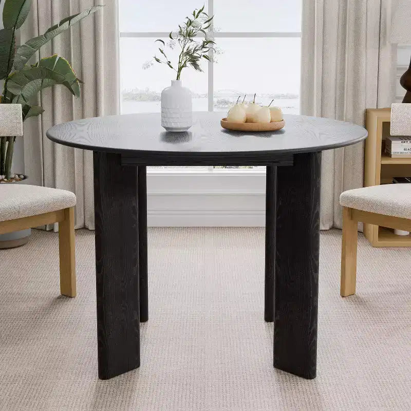 Table de salle à manger de ferme ronde de 42 po en bois massif noir, 4 places